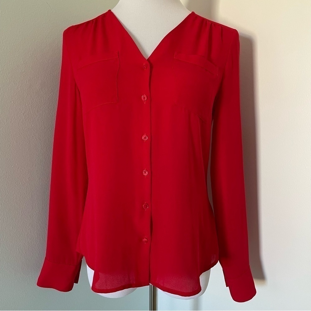Express Women’s Button Up Rollup Sleeve Women’s Red Blouse Size XS